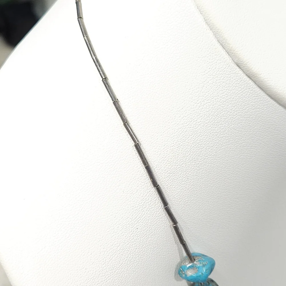 Vintage Southwestern Turquoise Nuggets Sterling Silver Heishi Bead Necklace